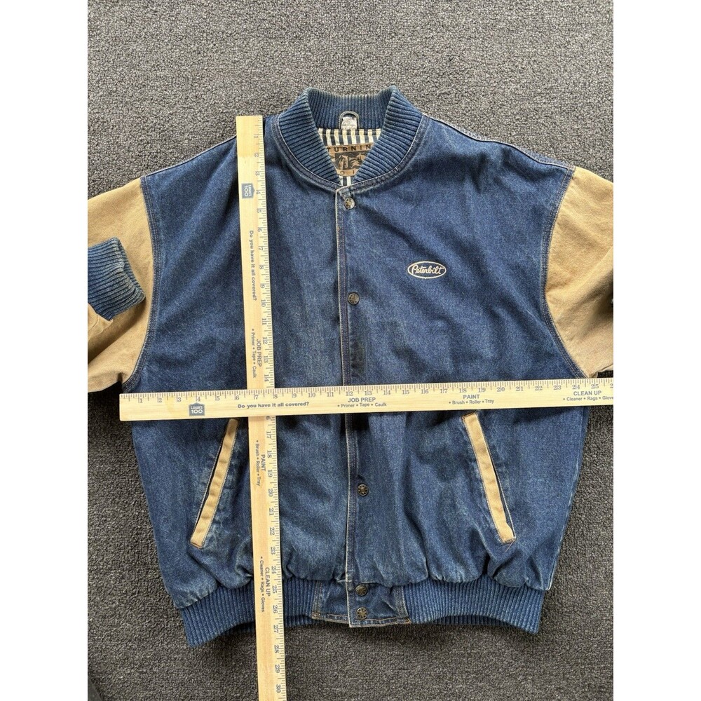 Vintage 90s Denim Bomber Jacket Mens Size XL Snaps Embroidered Peterbilt STAINED - Picture 9 of 9